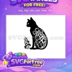 Free Floral Cat Silhouette Free Intricate Flower Pattern Cat Art Free SVG - Instant Download