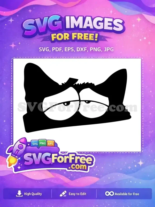 A free distressed black cat face SVG, featuring large expressive eyes and pointy ears, ideal for unique crafting.