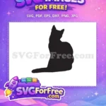 Free Black Cat Silhouette Free Sitting Looking Back Feline Free SVG - Instant Download