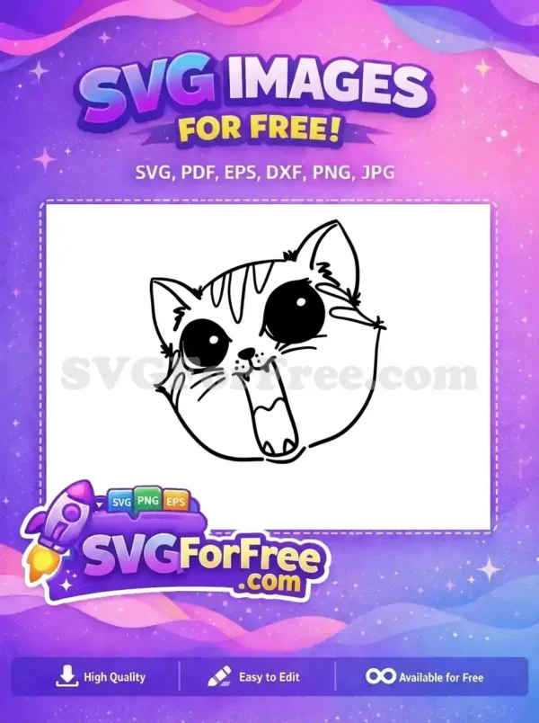Free Yelling Cat Face SVG: Expressive & Humorous Free Design A free cartoon cat face SVG with wide, shocked eyes and an open, yelling mouth, perfect for humorous free designs.