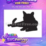 Free Lying Down Cat Free Black Silhouette Pet Clipart Free SVG - Instant Download