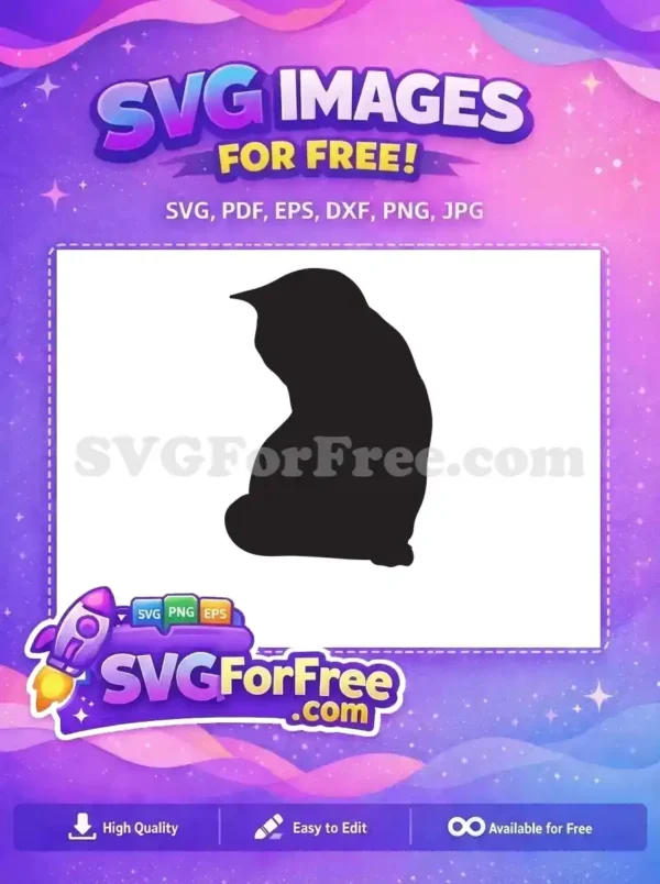 Free Graceful Sitting Cat Silhouette SVG Design for Download A stylish free black cat silhouette, sitting gracefully, ideal for various crafts and digital designs. Download this free SVG now!
