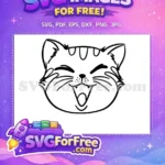 Free Happy Laughing Cat Face Free Black Outline Cute Feline Free SVG - Instant Download
