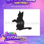Free Sitting Cat Silhouette Free Paw Up Black Feline Free SVG - Instant Download