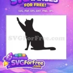 Free Waving Paw Cat Free Sitting Black Silhouette Design Free SVG - Instant Download