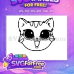Free Happy Striped Cat Free Big Shiny Eyes Silhouette Design Free SVG - Instant Download