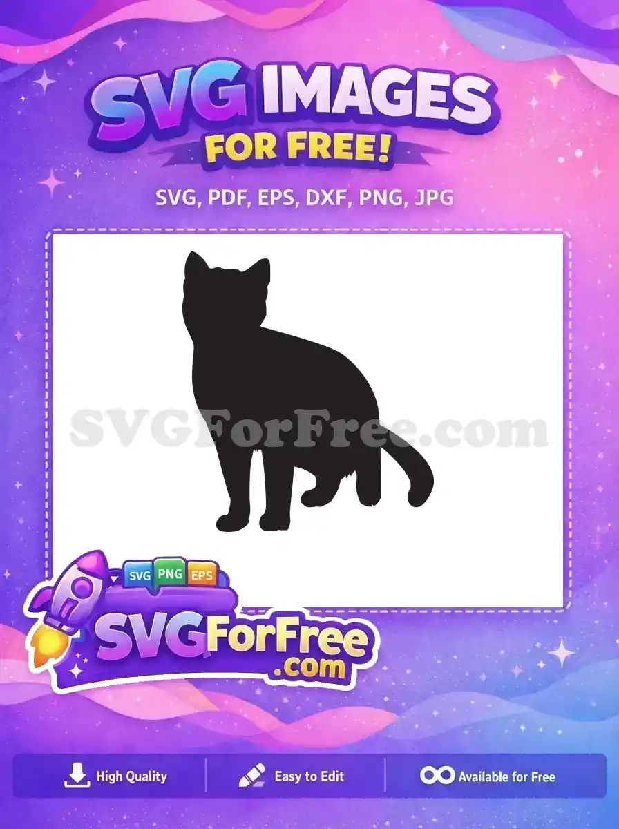 A sleek, free black cat silhouette, standing poised. This versatile free vector design is ideal for various creative projects.