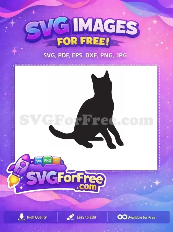 Free Cat Silhouette Design – Elegant & Versatile SVG A sleek, free cat silhouette design, elegantly sitting, perfect for various creative projects. Download this free vector now!