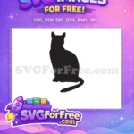 Free Sitting Cat Silhouette Free Looking Back Pose Feline Pet Graphics Free SVG - Instant Download
