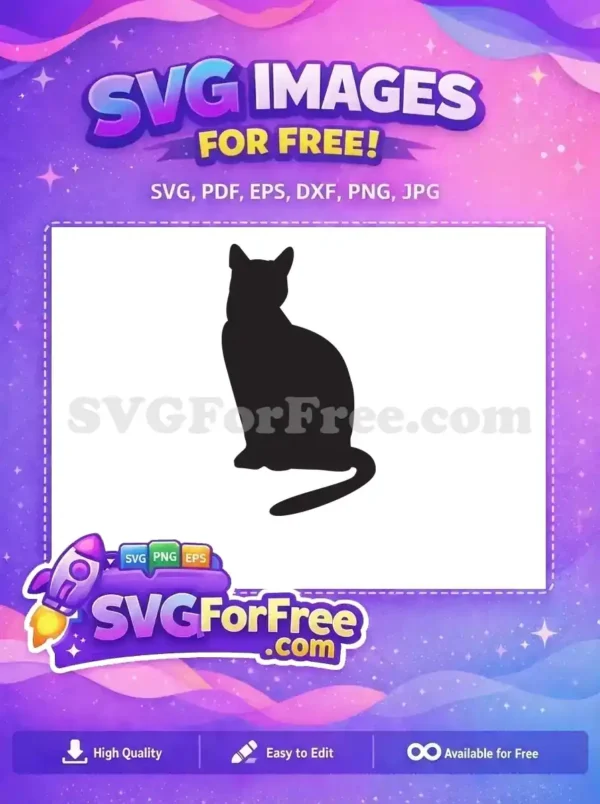 Free Cat Silhouette SVG Design – Elegant Feline Vector Art Free cat silhouette SVG, a sleek black sitting cat outline for various creative projects. Download this free design now!