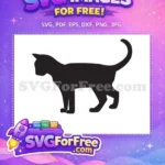 Free Standing Black Cat Silhouette Free Curved Tail Feline Domestic Pet Design Free SVG - Instant Download