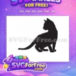 Free Sitting Black Cat Free Silhouette Looking Back Feline Free SVG - Instant Download