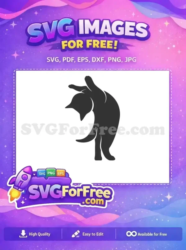 Free minimalist cat stretching silhouette SVG, ideal for playful and elegant designs. A versatile free vector graphic.