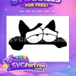 Free Grumpy Cat Peeking Free Tired Eyes Black Silhouette Free SVG - Instant Download