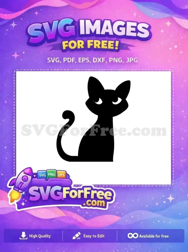 A striking free black cat silhouette with alert white eyes and a curled tail, an ideal free vector for crafts and decor.