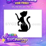 Free Black Cat Silhouette Free Sitting Cat Outline Halloween Free SVG 1 - Instant Download