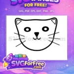 Free Cute Cat Face Outline Free Happy Whiskers Cat Silhouette Free SVG - Instant Download