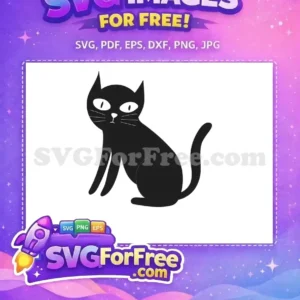 Free Black Cat Vector Art: Spooky & Cute Design Download A free black cat vector, sitting with wide eyes and whiskers. Perfect for free Halloween, pet crafts, or any use.
