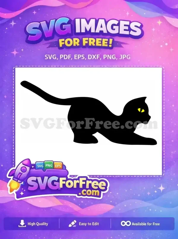 A free vector design featuring a striking yellow cat eye with a vertical pupil, glowing brightly from a dark background. This free SVG is ideal for spooky themes.