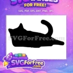 Free Lying Down Black Cat Free Curved Tail Pet Silhouette Free SVG - Instant Download