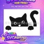 Free Peeking Black Cat Free Cute Kawaii Eyes Cat Silhouette Free SVG - Instant Download