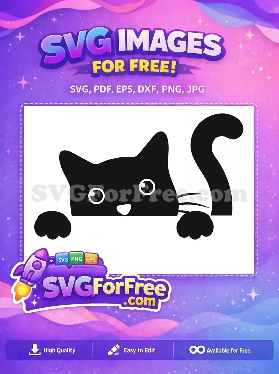 A free SVG of an adorable black cat with bright white eyes peeking playfully from the bottom edge, showcasing a charming free design.
