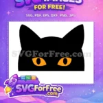 Free Glowing Orange Eyes Free Black Cat Silhouette Halloween Free SVG - Instant Download