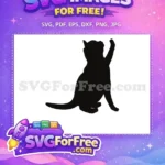 Free Playful Cat Reaching Paw Free Black Silhouette Design Free SVG - Instant Download