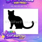 Free Black Cat Silhouette Free Elegant Curled Tail Design Free SVG 2 - Instant Download