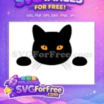 Free Black Cat with Orange Eyes Free Peeking Silhouette Halloween Free SVG - Instant Download