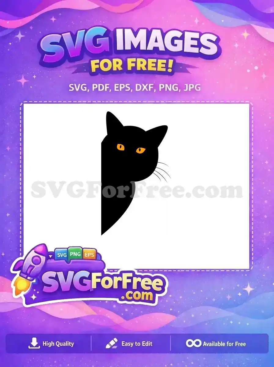 Free SVG design of bright, almond-shaped orange cat eyes with vertical pupils emerging from a dark, black background. A compelling, free download!