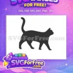 Free Walking Cat Silhouette Free Black Cat Design Feline Pet Graphics Free SVG - Instant Download