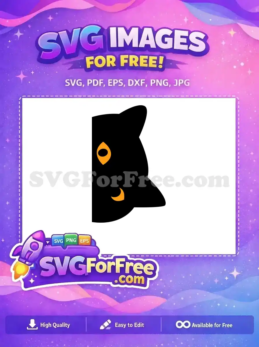 A captivating free black cat head design with a striking orange eye and subtle smile, ideal for creative projects. Free to download!
