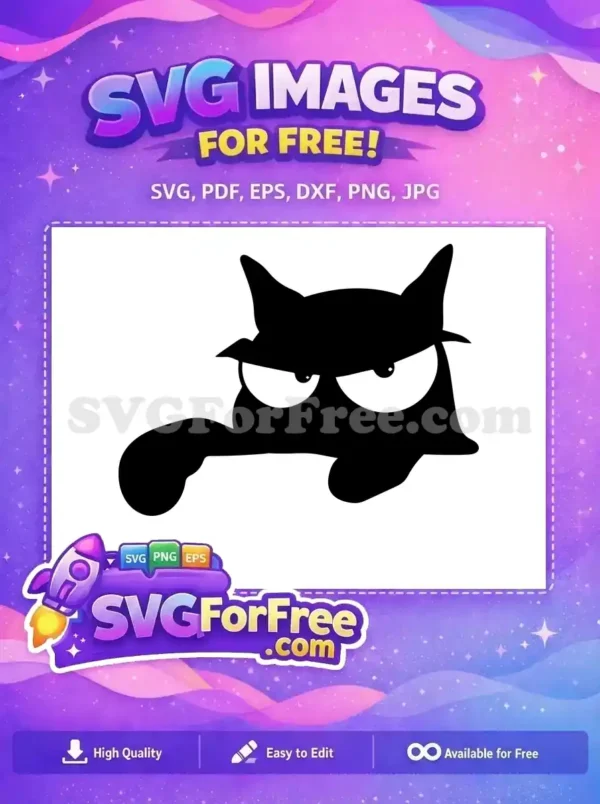 Free grumpy black cat character SVG, peeking with an angry expression. Ideal for free craft projects and digital art.