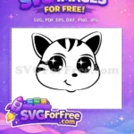 Free Cute Sparkling Eyes Free Black Striped Head Cute Cat Silhouette Free SVG - Instant Download