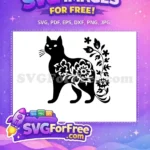 Free Black Cat with Flowers Free Silhouette Cutout Floral Design Free SVG - Instant Download