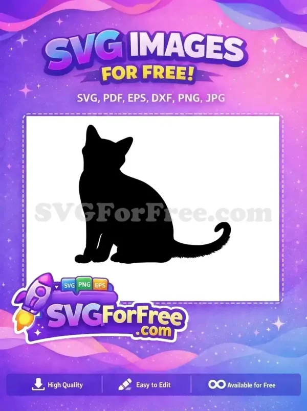 A free sitting cat silhouette SVG, elegant and versatile for crafts, decor, or digital art. Download this lovely design!