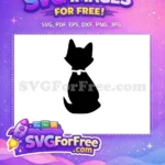 Free Sitting Cat Silhouette Free Back View with Collar Feline Pet Design Free SVG - Instant Download