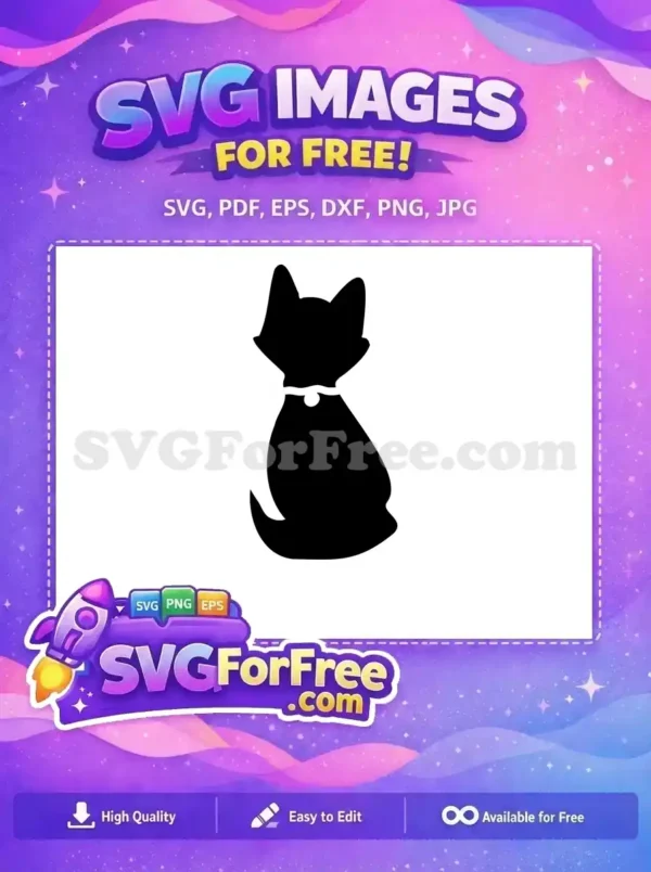 Free Pet Silhouette Design – Charming Animal SVG Available! A sleek free black silhouette of a sitting cat or dog with a collar, ideal for diverse crafting projects. This free design is highly versatile.