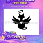 Free Angel Cat Silhouette Free Black with Wings Halo Heart Free SVG - Instant Download