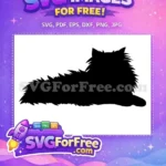 Free Fluffy Cat Silhouette Free Relaxed Lying Pose Feline Pet Free SVG - Instant Download