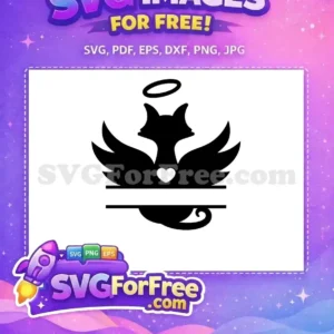 Free angel-devil fox SVG, a charming and versatile design featuring a halo, wings, heart, and split monogram.