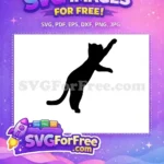Free Playful Reaching Cat Free Standing Black Silhouette Cat Free SVG - Instant Download