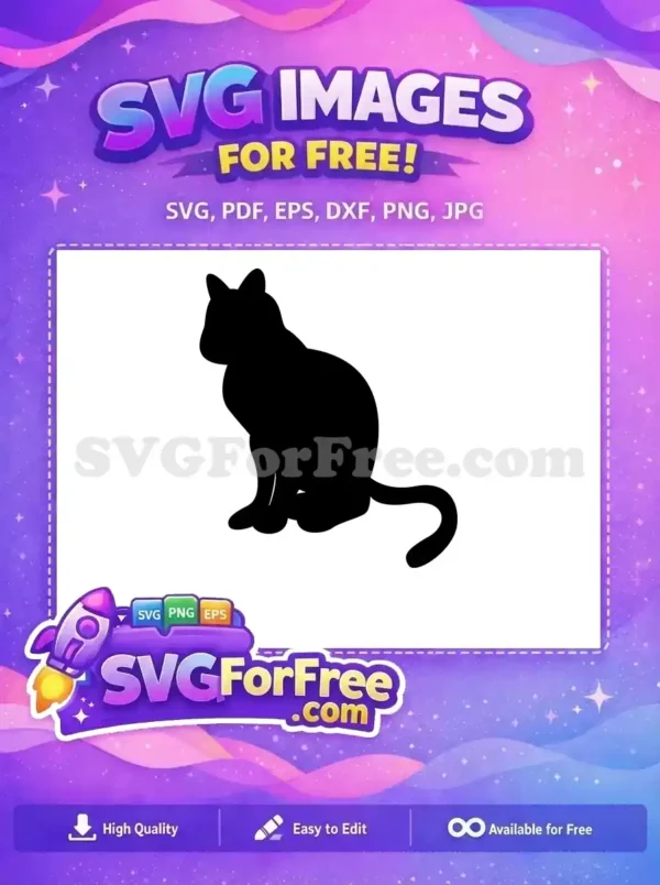 A sleek black free cat silhouette sitting gracefully, showcasing a versatile and elegant free animal design for crafts.