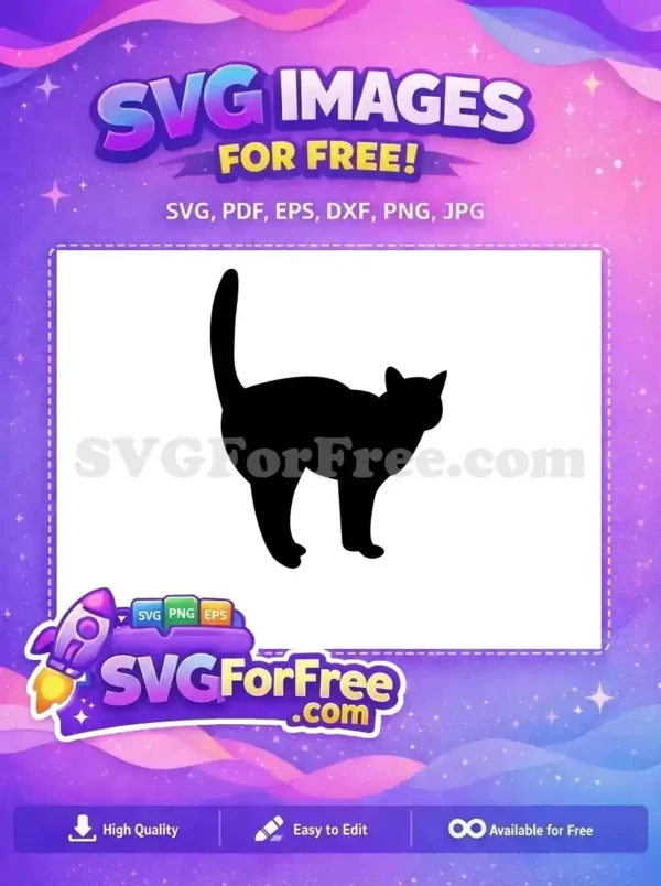 Free Cat Silhouette SVG – Elegant Feline Vector Design A striking free black cat silhouette, ideal for crafting and digital projects. This free design is purr-fectly versatile.