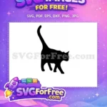 Free Black Cat Silhouette Free Sitting with Long Tail Feline Free SVG - Instant Download