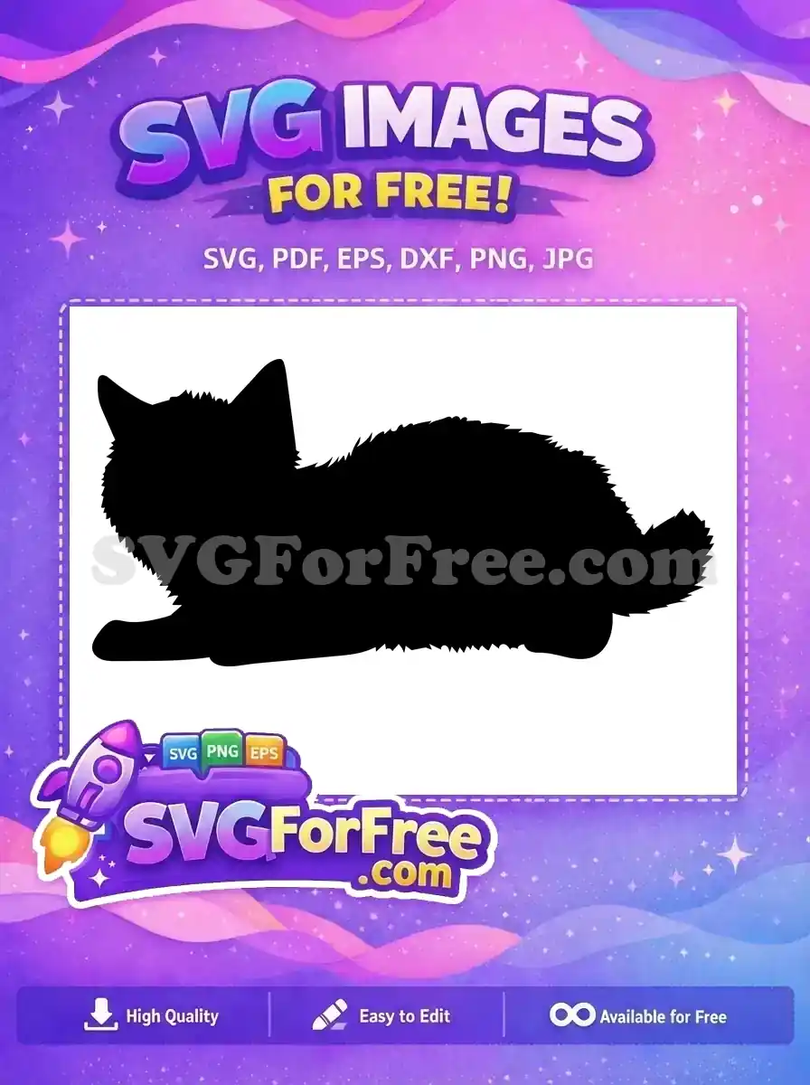 A captivating free design of a fluffy animal silhouette, likely a cat or fox, lying serenely. Download this free vector!