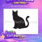 Free Sitting Black Cat Silhouette Free Curved Tail Design Free SVG - Instant Download