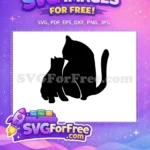 Free Cat Mom and Kitten Silhouette Free Nuzzling Pet Love Free SVG - Instant Download