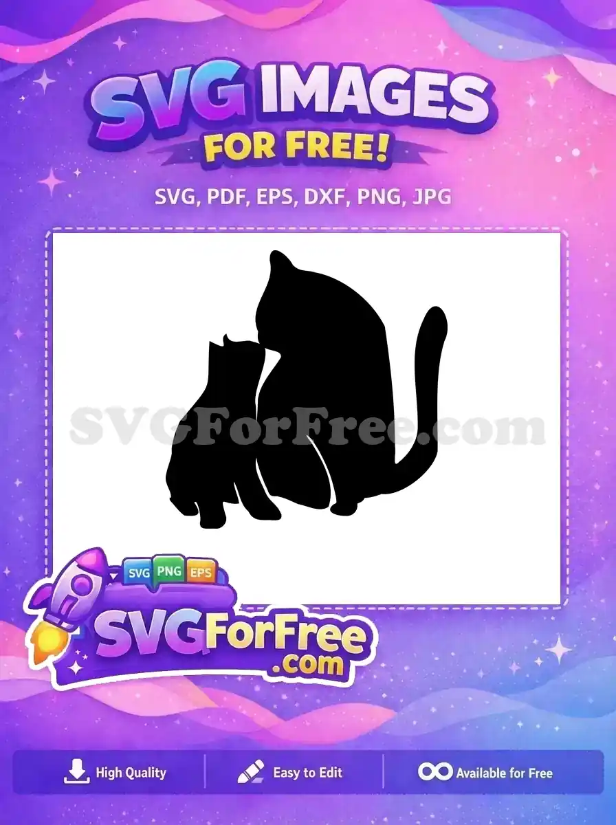 A touching free design of a mother cat and kitten silhouette, symbolizing love and companionship. Ideal free SVG for crafts!